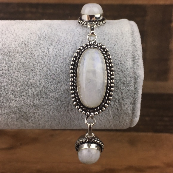 New Moonstone Crystal Silver Toggle Bracelet 7”, 7.75” - Picture 4 of 12